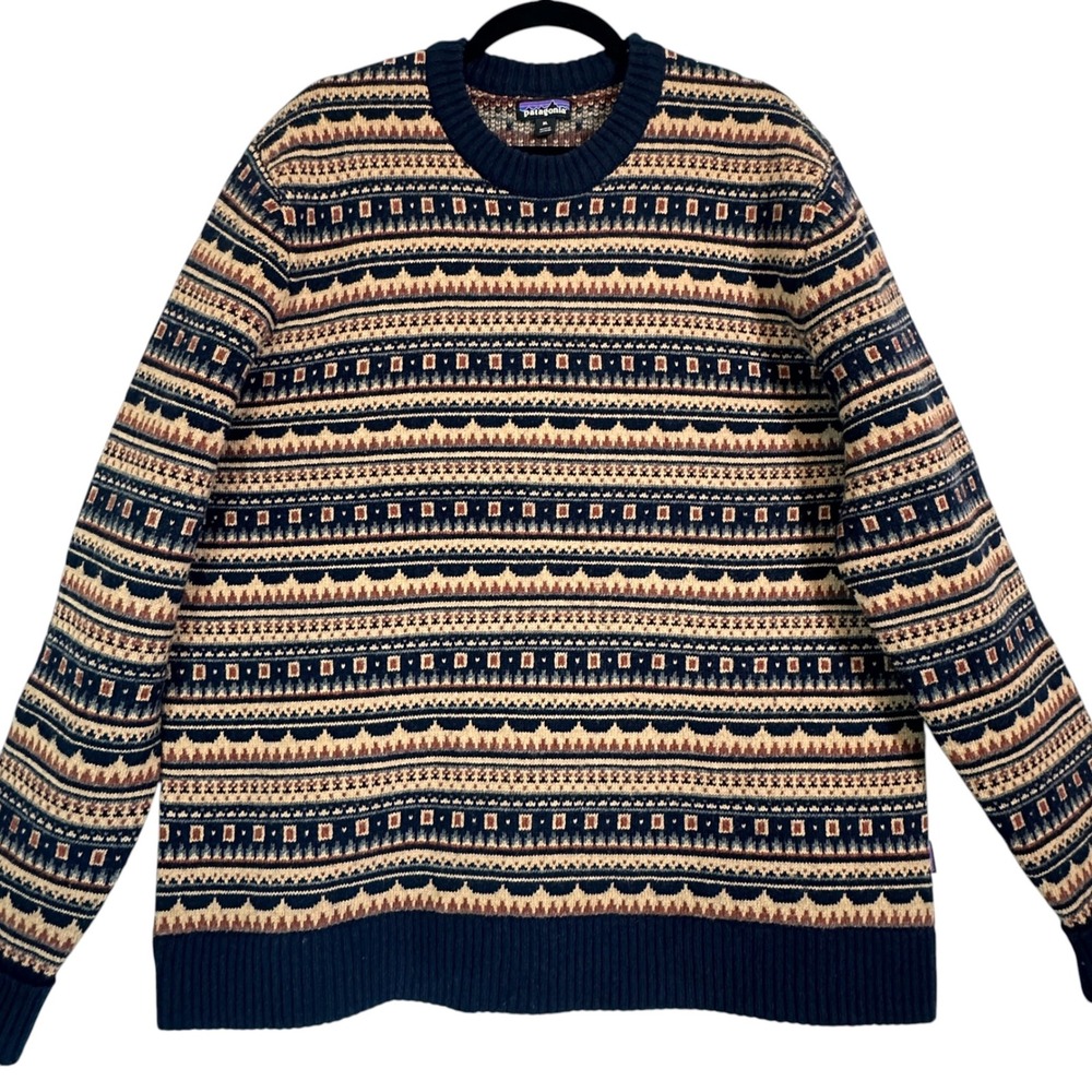 Patagonia Sweater Recycled Wool Cottage Isle XL Knit Fair Isle New Navy - Picture 5 of 15